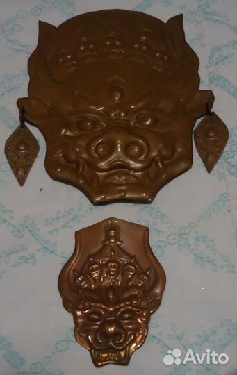 2 Маски Бога Чжамсаран медная монгольск.Сов.1985 г
