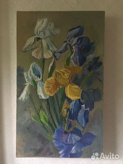 Картина маслом 50*30 Ирисы букет цветы
