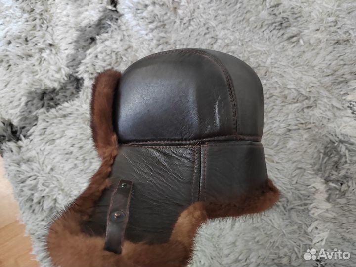 Шапка ушанка кожаная с норкой Норковая мужская