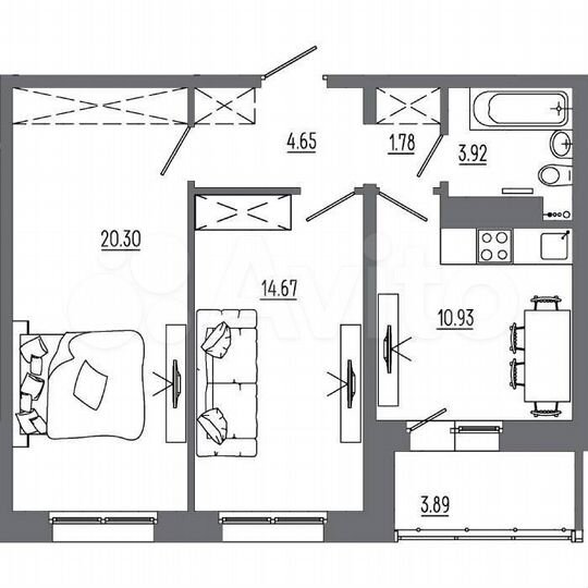 2-к. квартира, 59,5 м², 4/14 эт.