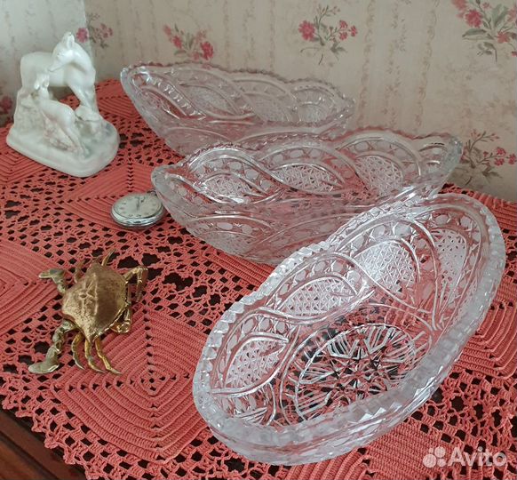Хрусталь салатница конфетница лодочка ладья СССР