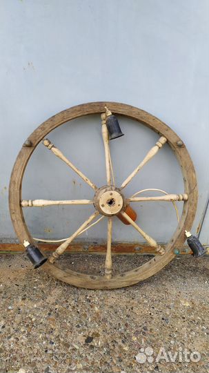 Люстра подвесная колесо от прялки дерево