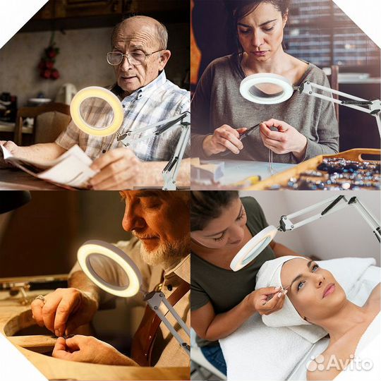 Лупа 10х настольная светильник (L90) Белая