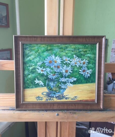 Картина маслом ромашки,полевые цветы