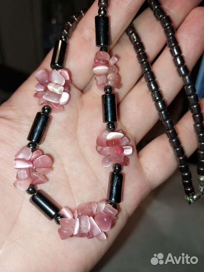 Бусы. Серые с розовым
