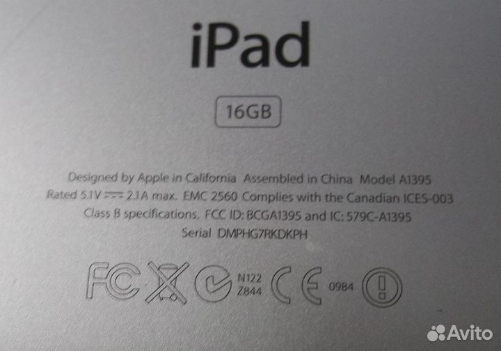 Планшет Apple iPad 16 GB модель A1395