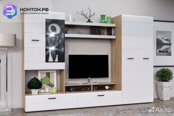 Гостиная Нэнси NEW Вариант №4 белый глянец / соном