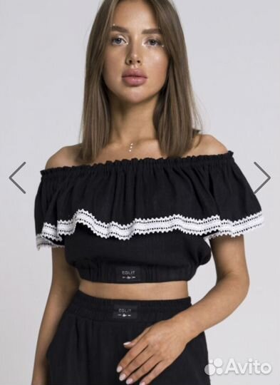 Льняной костюм юбка и топ, размер 42