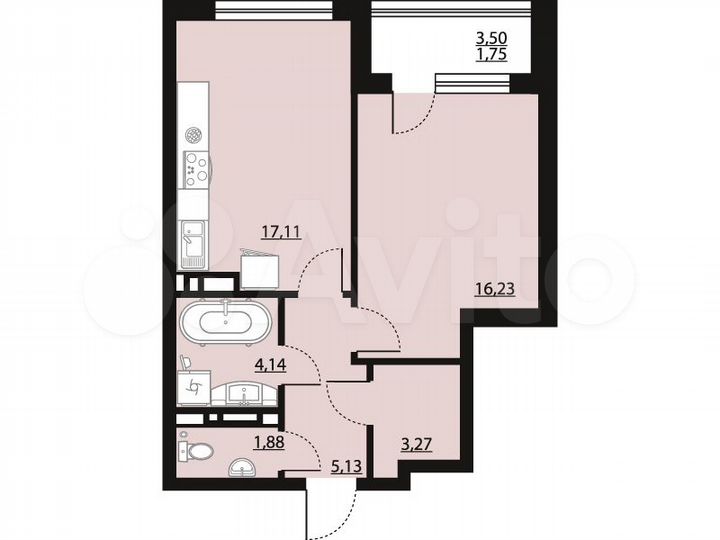 1-к. квартира, 49,5 м², 15/23 эт.