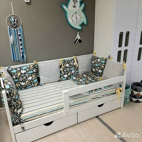 Кроватка софа от 2х лет с бортиком берёза