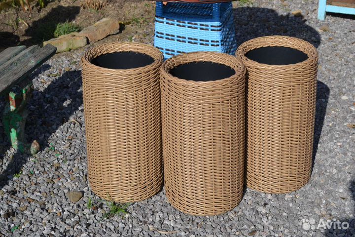 Кашпо для цветов напольное высокое из ротанга