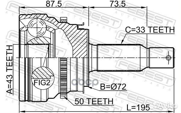 Шрус наружный задний 43X72X33 0410-V97WRA50 Febest