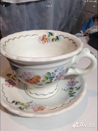 Чашка с блюдцем авторская работа винтаж