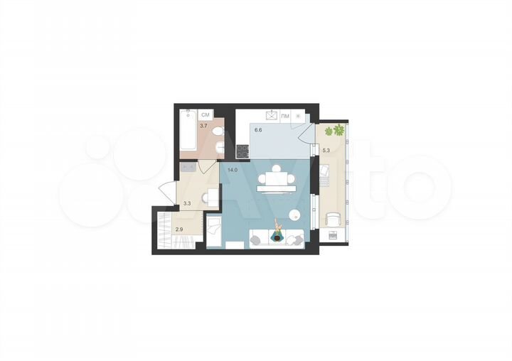 Квартира-студия, 32,1 м², 6/16 эт.