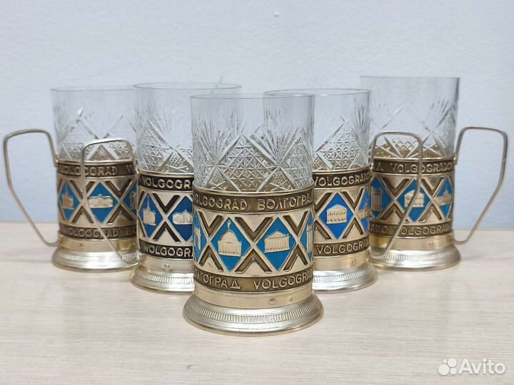 Набор хрустальных стаканов с подстаканниками СССР