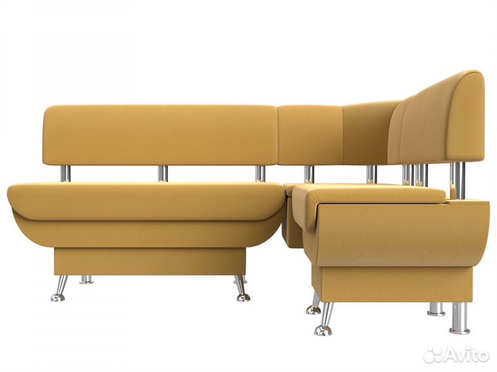 Диван кухонный угловой Альфа правый угол, микровельвет, желтый
