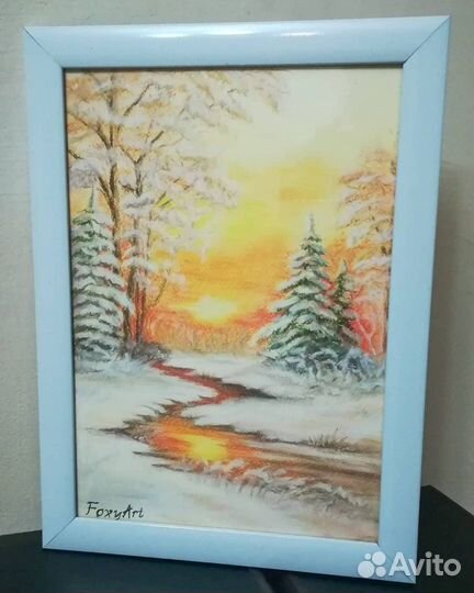 Картина пастелью Зимний лес