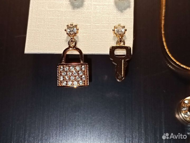 Цепочка с подвеской, серьги набор медсплав