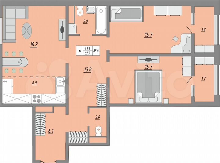 3-к. квартира, 85,8 м², 4/24 эт.