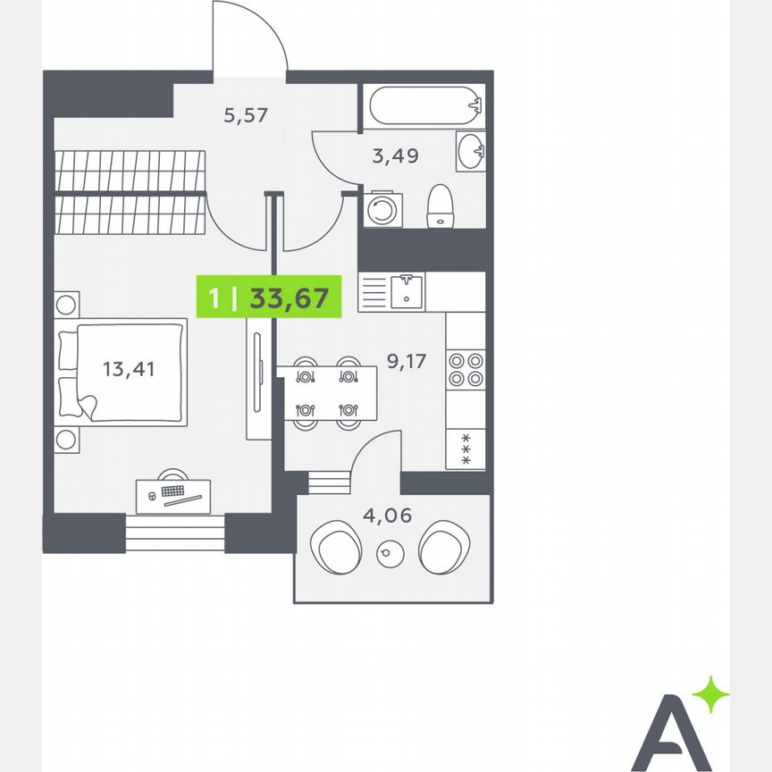 1-к. квартира, 33,3 м², 7/12 эт.