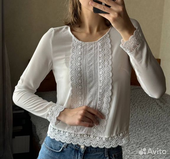 Блузка с кружевом белая, 42 р