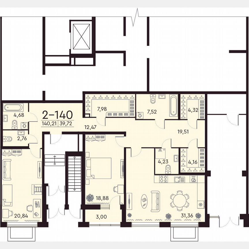 2-к. квартира, 138,7 м², 1/8 эт.