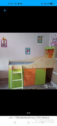 Детская кровать чердак со столом и шкафом бу