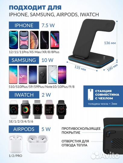 Беспроводная зарядка/станция 3 в 1