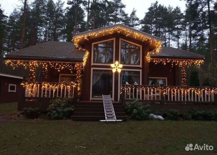 Украшение дома гирляндой