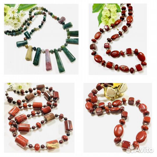 Бусы из камней. Яшма. Гранат. Аметист. Аквамарин