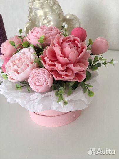 Букет из мыла «Пионовое счастье» подарок учителю