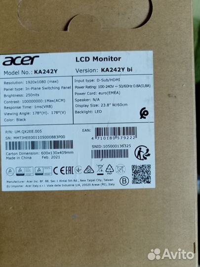 Игровой монитор новый Acer KA242Ybi