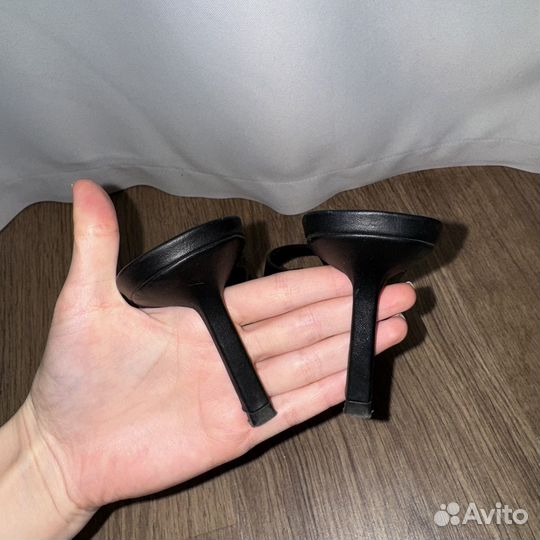Сабо zara мюли черные кожаные босоножки