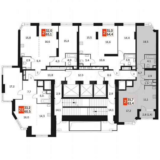 2-к. квартира, 63,4 м², 35/47 эт.