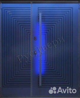 Двустворчатая входа дверь для офиса с подсветкой