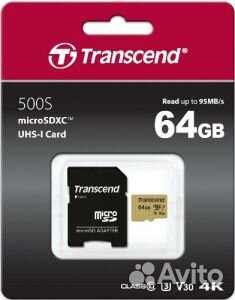 Карта MicroSD Transcend 500S на 64GB