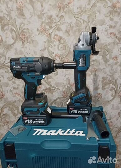 Набор makita 2в1,Гайковерт 800 Н.М.,ушм 125d.,2АКБ