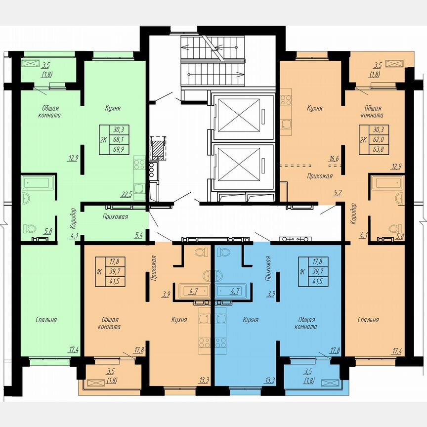 2-к. квартира, 69,9 м², 8/17 эт.