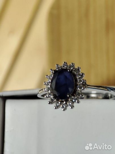 Кольцо серебр. с 1 Сапфир U 5/6 0,940, 18 фианит