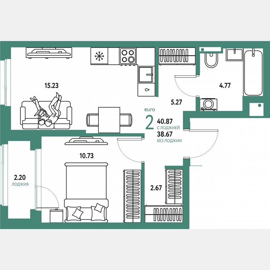 1-к. квартира, 39,8 м², 11/23 эт.