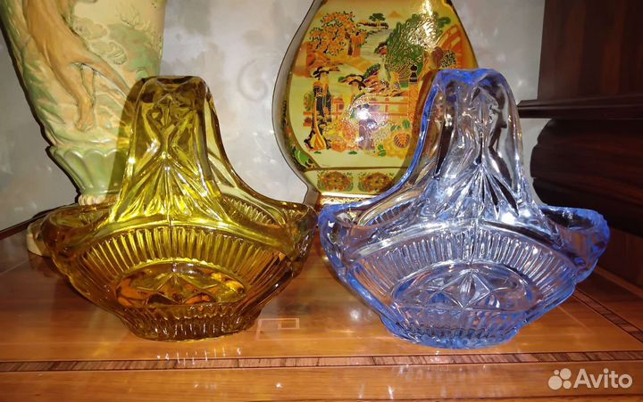 Вазочки корзинки цветной хрусталь СССР;