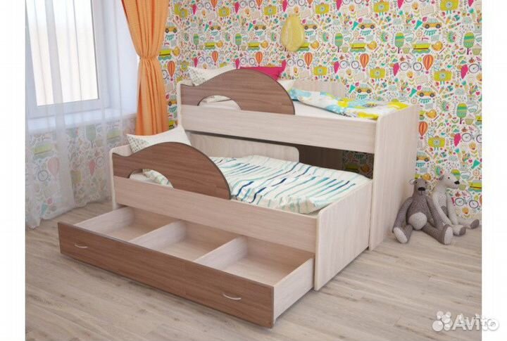 Кровать двухъярусная Радуга цвет: Ясень тёмный