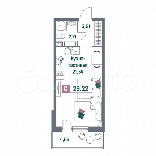 Квартира-студия, 29,2 м², 7/16 эт.