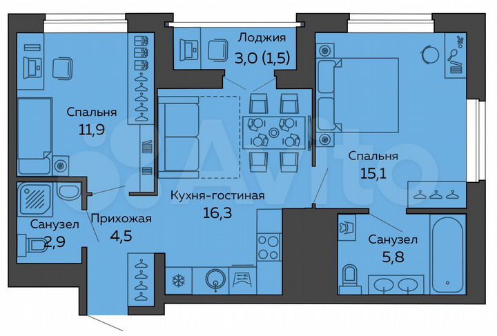 2-к. квартира, 58 м², 10/25 эт.