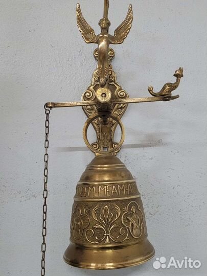 Большой старинный дверной колокольчик, бронза