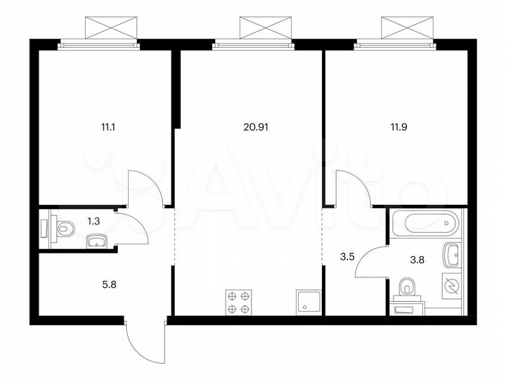 2-к. квартира, 58,3 м², 30/38 эт.