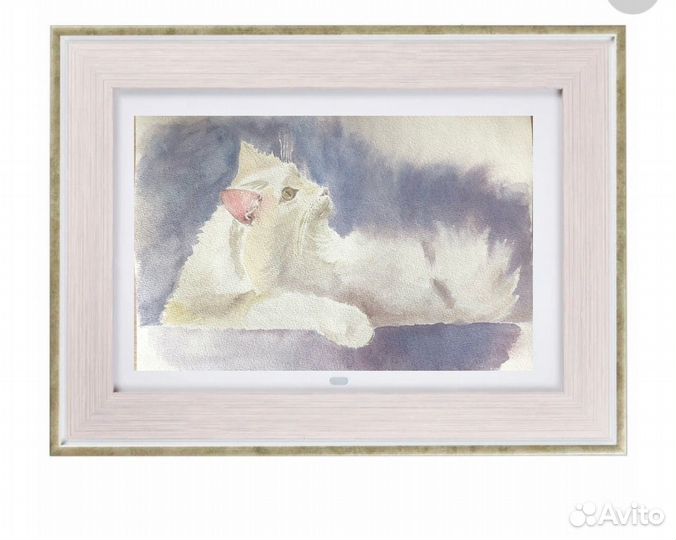 Картина Белый кот акварель