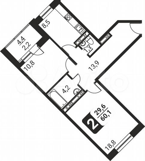 2-к. квартира, 60,1 м², 13/17 эт.