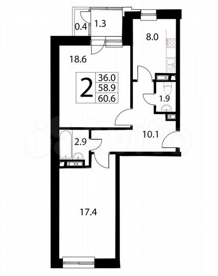 2-к. квартира, 60,6 м², 17/17 эт.