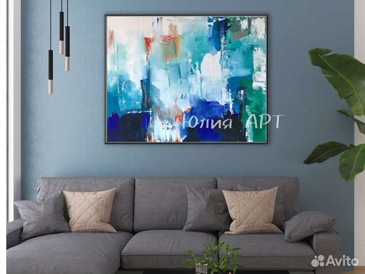 Картина голубая синяя в интерьер на холсте